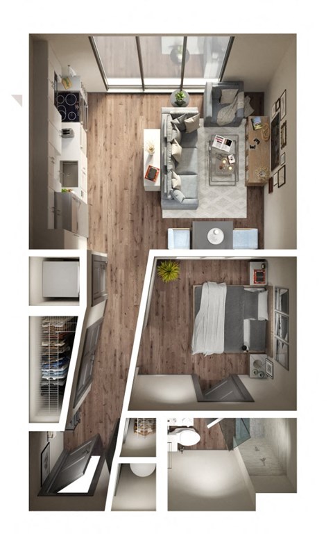 Floor plan for studio, 1 bath, 582 sqft
